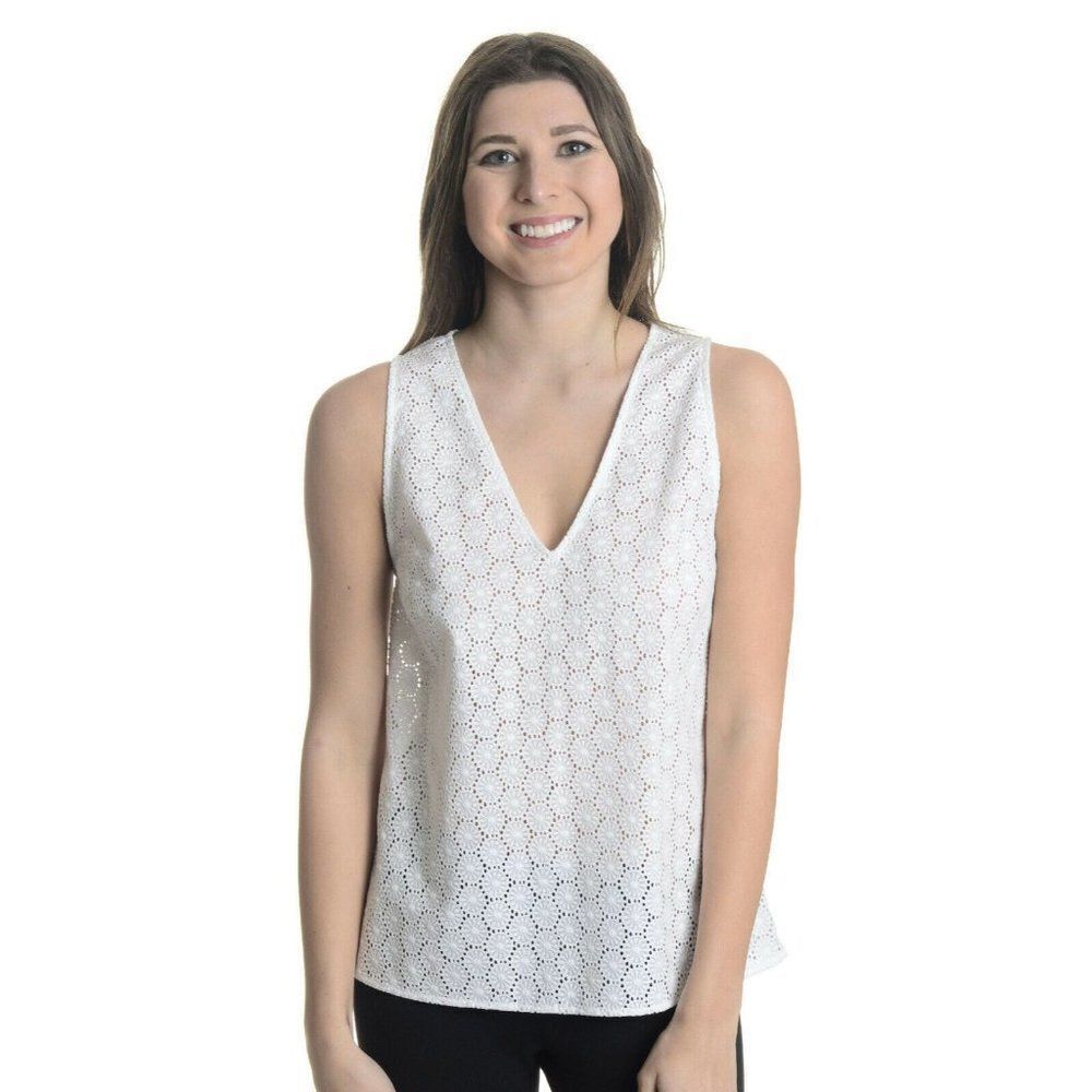 rag & bone JEAN White Eyelet Drape Split Tank Top